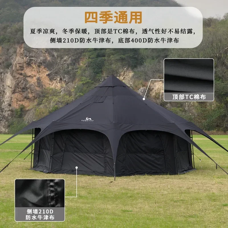 Blackened Cotton Yurt Tent Large Outdoor Camping Tent Rainproof Park Shelter for Family Glamping Hiking Travel