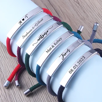 ส่วนบุคคลชื่อและวันที่สร้อยข้อมือที่กําหนดเองปรับสแตนเลสแฟชั่นของขวัญวันวาเลนไทน์งานแต่งงานของขวัญสําหรับผู้เข้าพัก