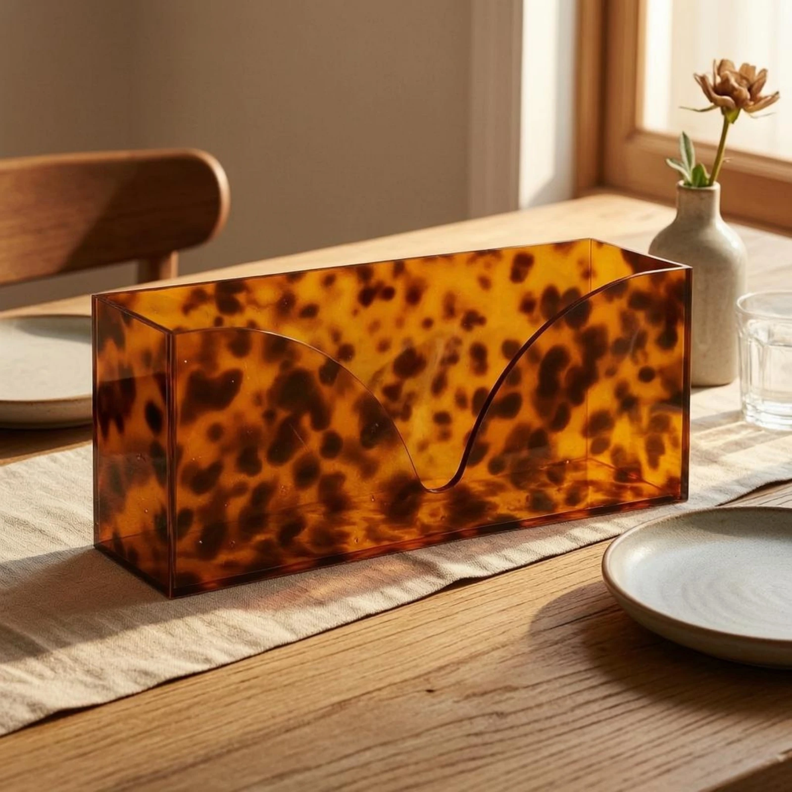 

Acrylic Tissue Holder Curved Front Cutout Tortoiseshell Tissue Holder Home Organizer Amber-Brown Vertical Storage