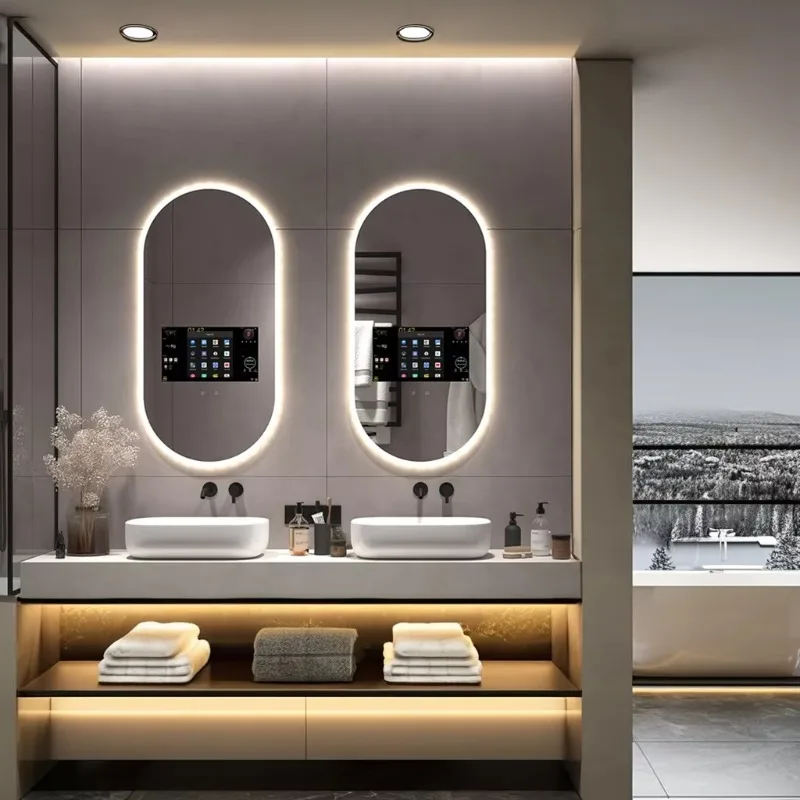 

[Hot Sale] Bathnology Blue-tooth Android Touch Screen Smart Mirror With LED Light Bathroom Wall Lighted Smart Magic Mirror Tv Le