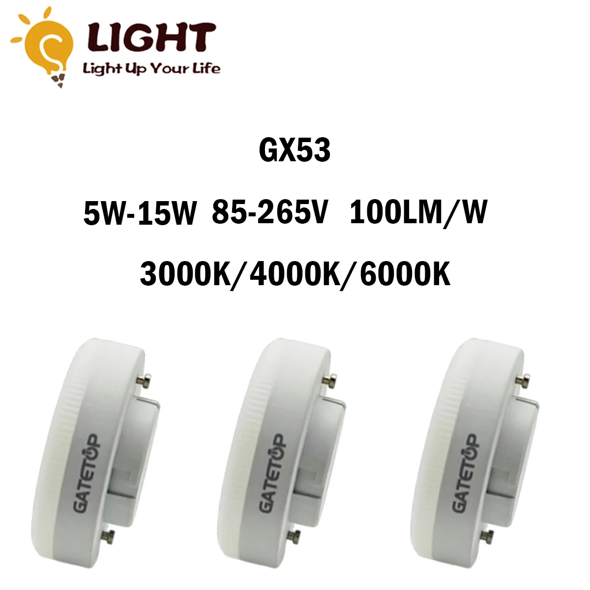 12PCS/LOT Amazon explosive LED cabinet spotlight GX53 AC85-265V high light efficiency no flickering warm white light 5W-15W