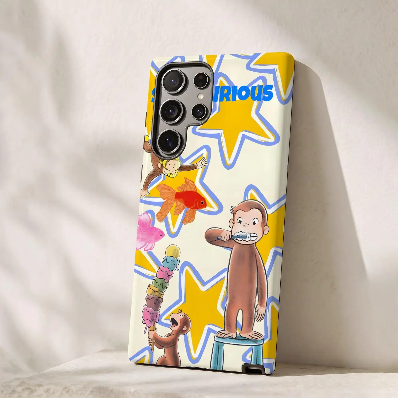 Phone Case For Samsung Galaxy S26 25 S24 S23 S22 S21 Ultra Cute monkey Curious George Glossy Film Phone Case
