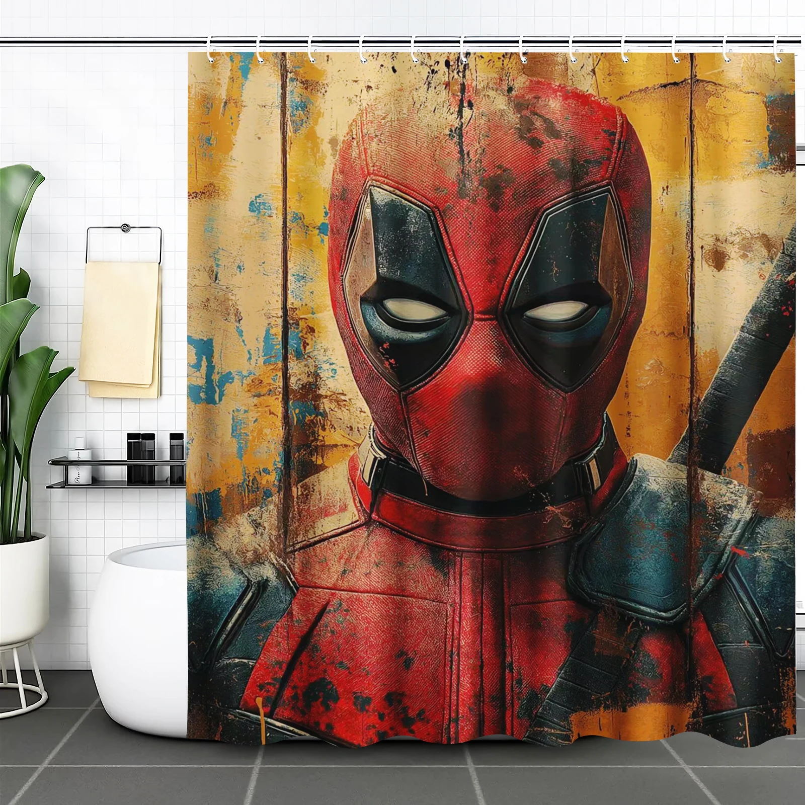 Deadpool and Wolverine Shower Curtain Cartoon Polyester Cute Bath Set Screen Sets Setluxury Funny Hook Up Bathroom Accessories