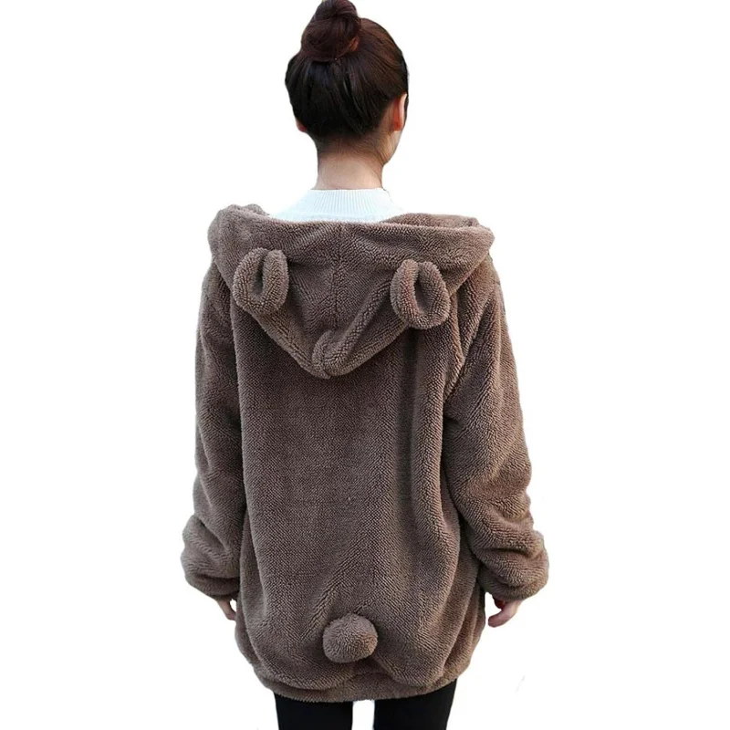 

Fluffy Kawaii Bunny/Bear Hoodie Ears&Tail Animal Top Cute Rabbit Zip Jacket Winter Women Girl Sweet Sweater Coat