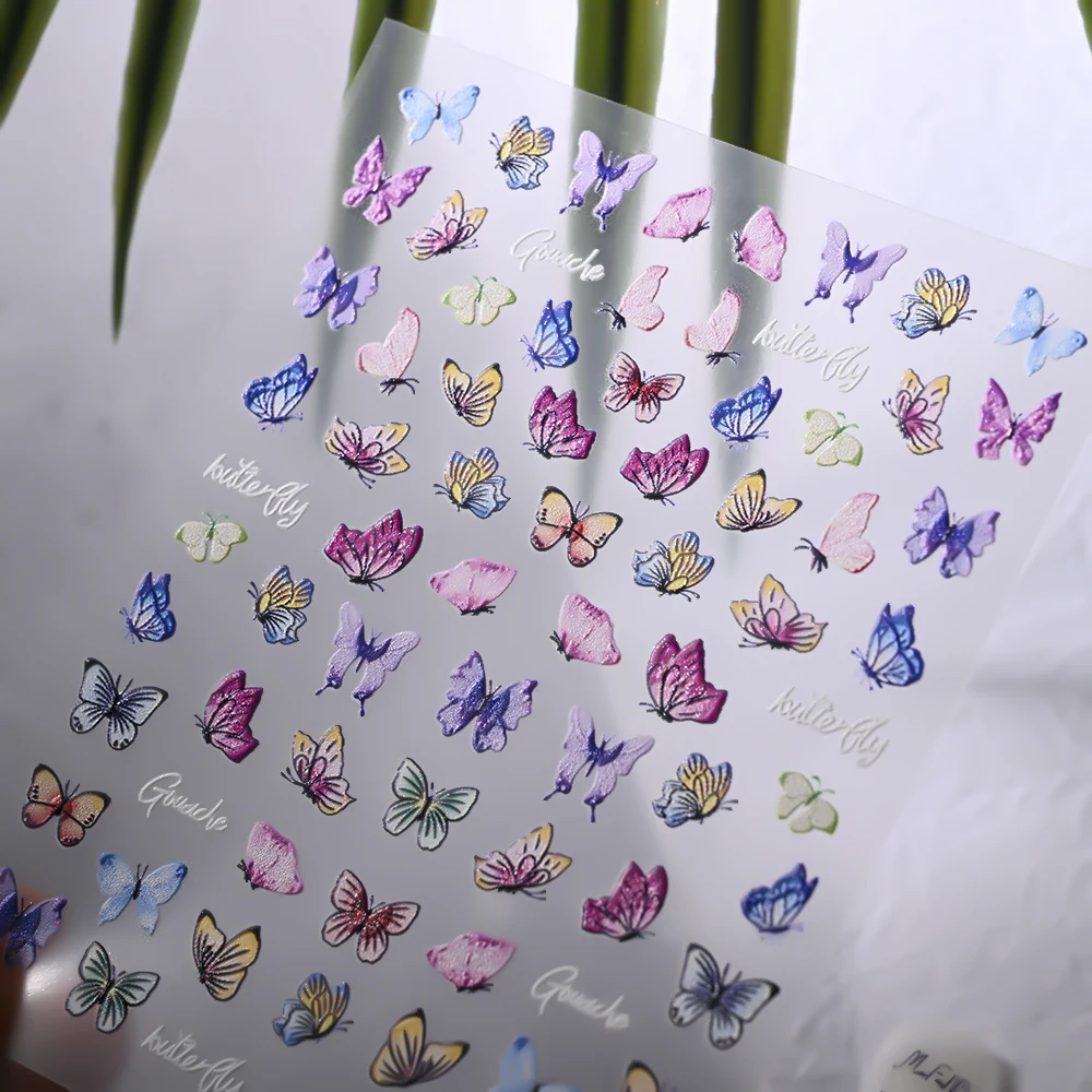 1Pc 5D Embossed Colorful Butterfly Nail Art Sticker Daisy Petal Hollow Wings Self-Adhesive Decals DIY Slider Manicure Decoration