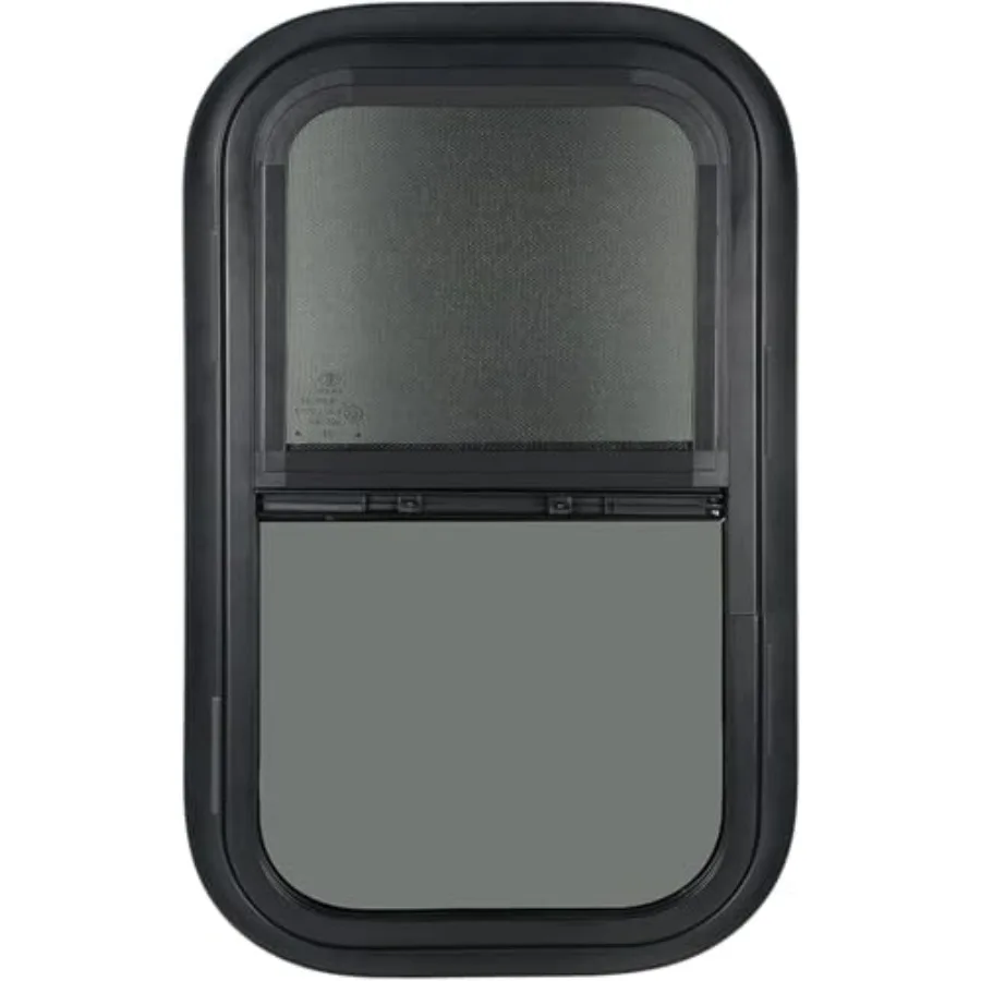 Vertical RV Window 15 W x 22 H Tinted Sliding Window with Net Screen and Trim Ring for 15/16 or 1-3/8 Wall Thickness up to 1/16