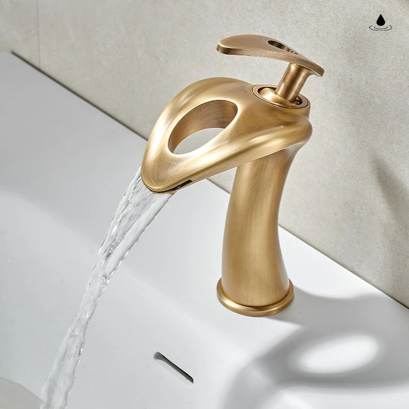 Brass basin faucet bathroom bathroom cabinet wash basin waterfall hot and cold anti-splash faucet white