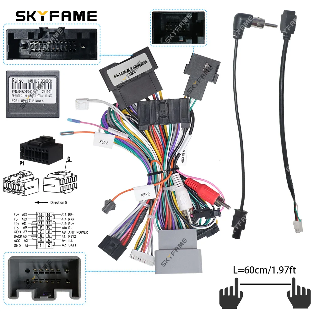 SKYFAME سيارة 16Pin سلك تسخير محول Canbus صندوق فك أندرويد راديو كابل الطاقة لفورد فييستا Ecosport