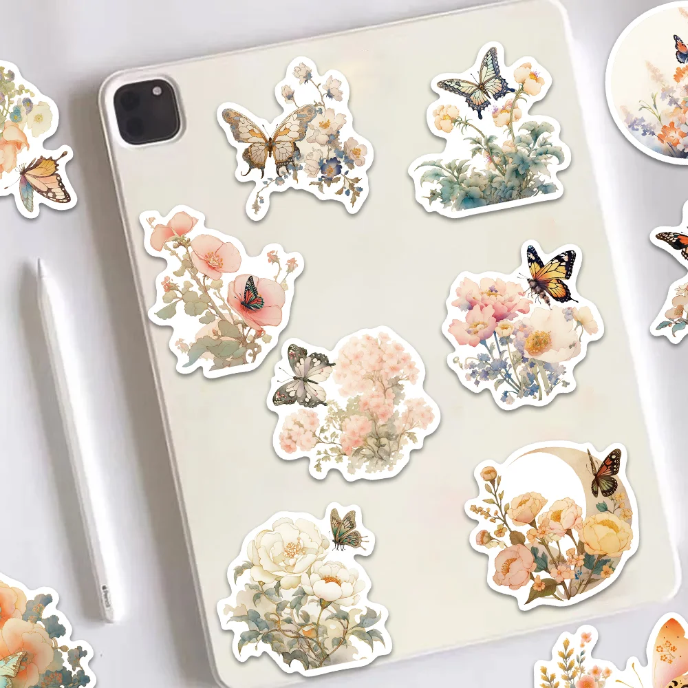 50pcs Butterfly Love Flower Stickers with Chinese Ancient Style Decorative Guitar Skateboard Phone DIY Water Cup PVC Waterproof