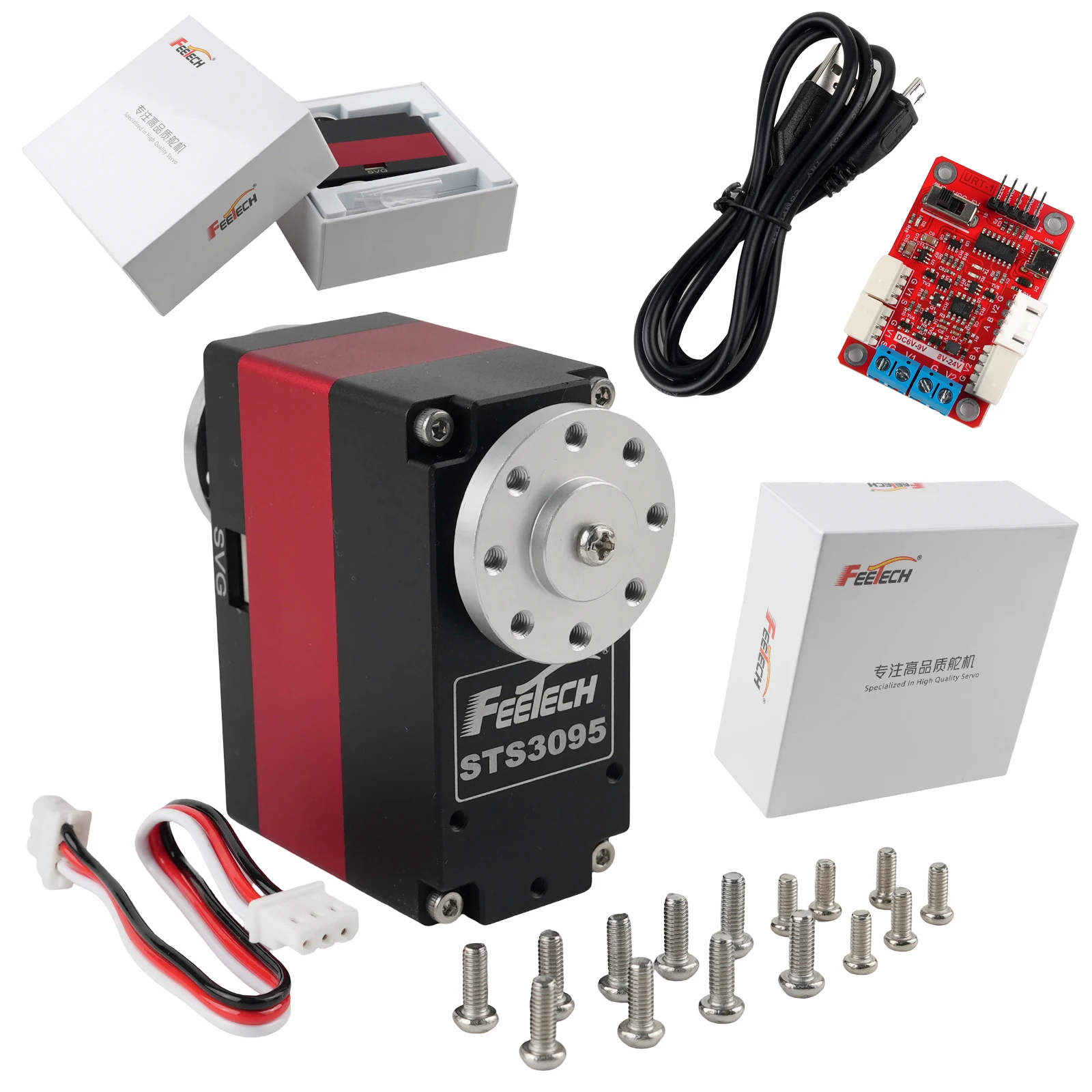 Feetech 8.4V 105KG ST-3095 Full Metal Double Shaft TTL Servo 360° Real-time Feedback Smart Protection For Robot Industry Project