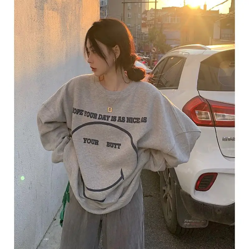 Smile Face Retro Hoodie Women Harajuku Kpop Jacket Hip Hop Cool Tops Loose Sweatshirt Fashion Casual Student Girl Hoodie
