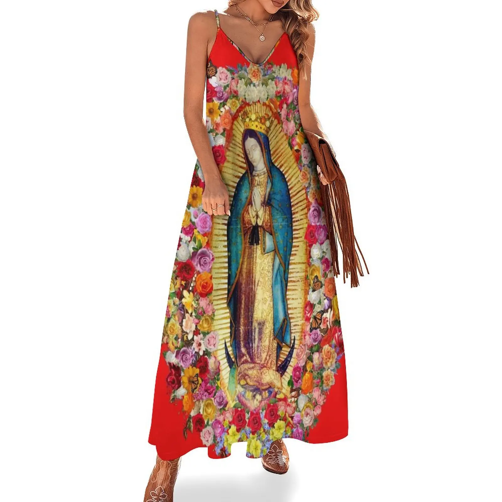 

Our Lady of Guadalupe Mexican Virgin Mary Saint Mexico Catholic Mask Sleeveless Long Dress women's clothing trend 2025 Dress