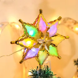 LED Christmas Decoration Lights Gold Star Tree Topper Christmas Tree Overhead Light Star Lantern Christmas Tree Topper