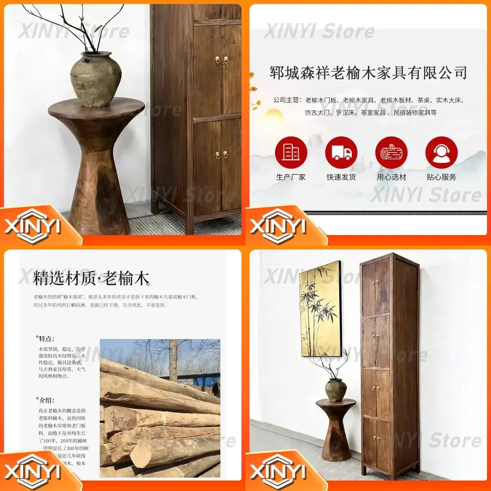 for Wabi Sandy Wind solid wood bookcase for living room standing cabinet locker old elm narrow side cabinet classical small