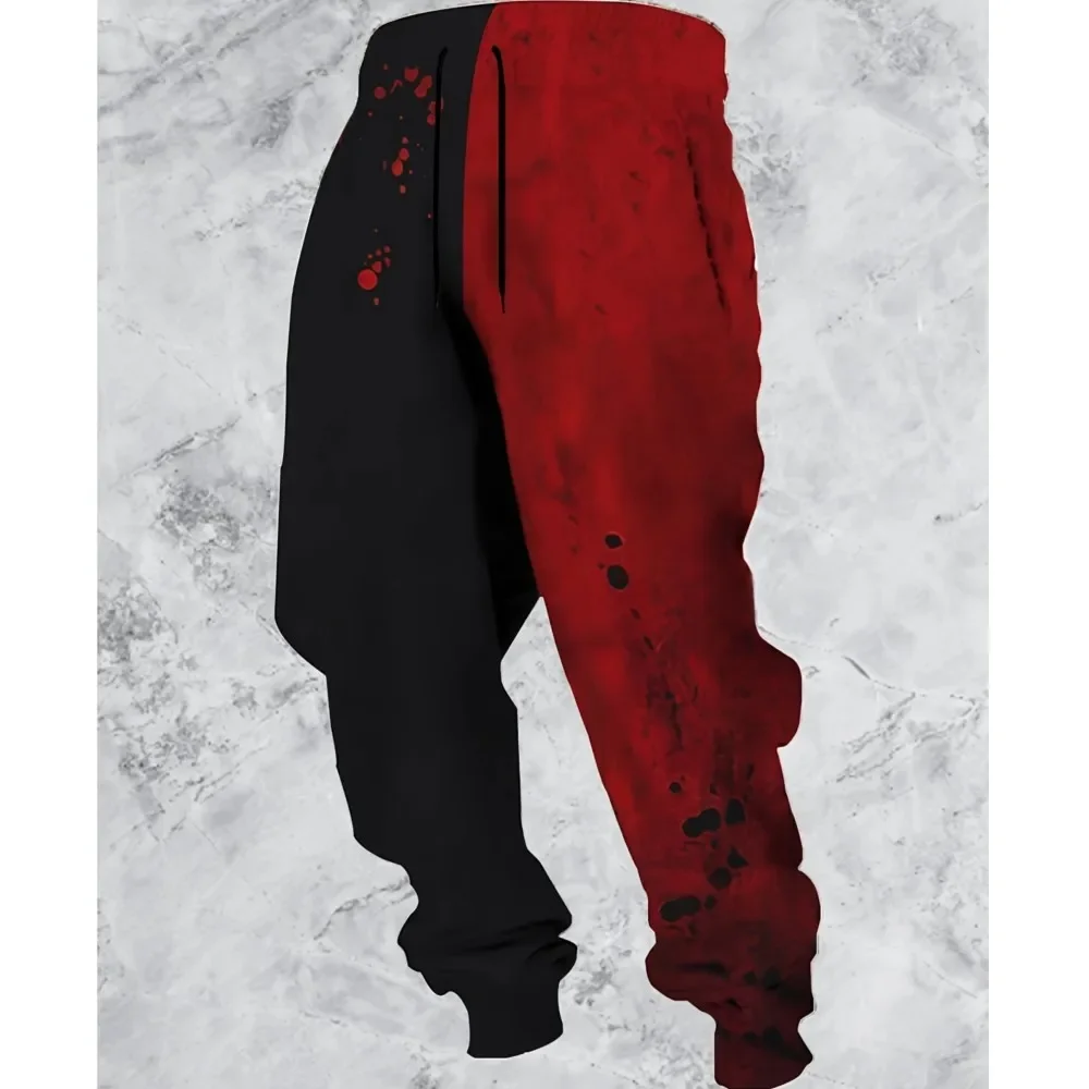 Unisex Autumn Winter 3D Print Black Red Splatter Harem Pants Warm Drop Crotch Drawstring Jogger Trousers