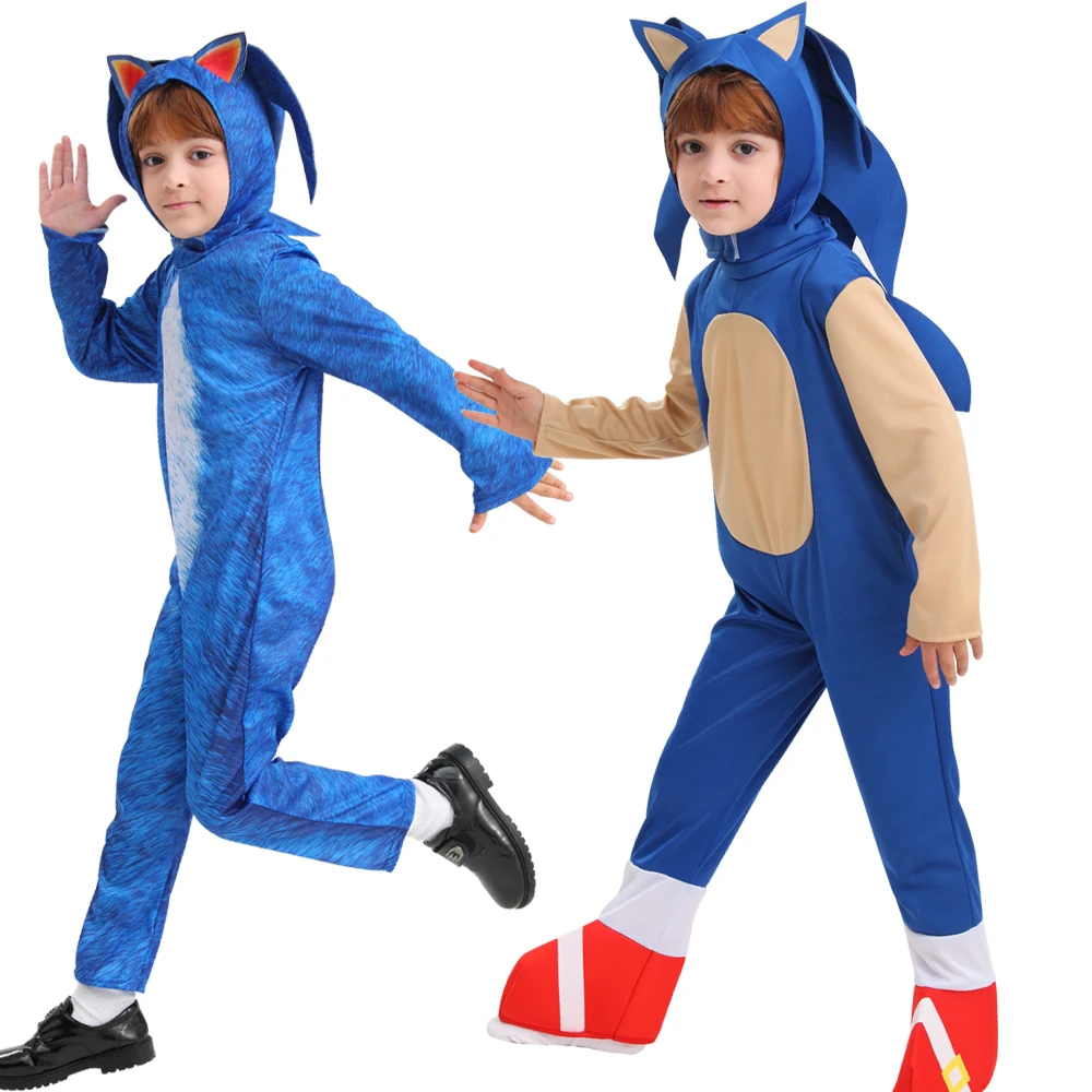 Children's Hedgehog Lightning Mouse Jumpsuit Anime Sonic Boy Cos Game Cosplay Kid Costume