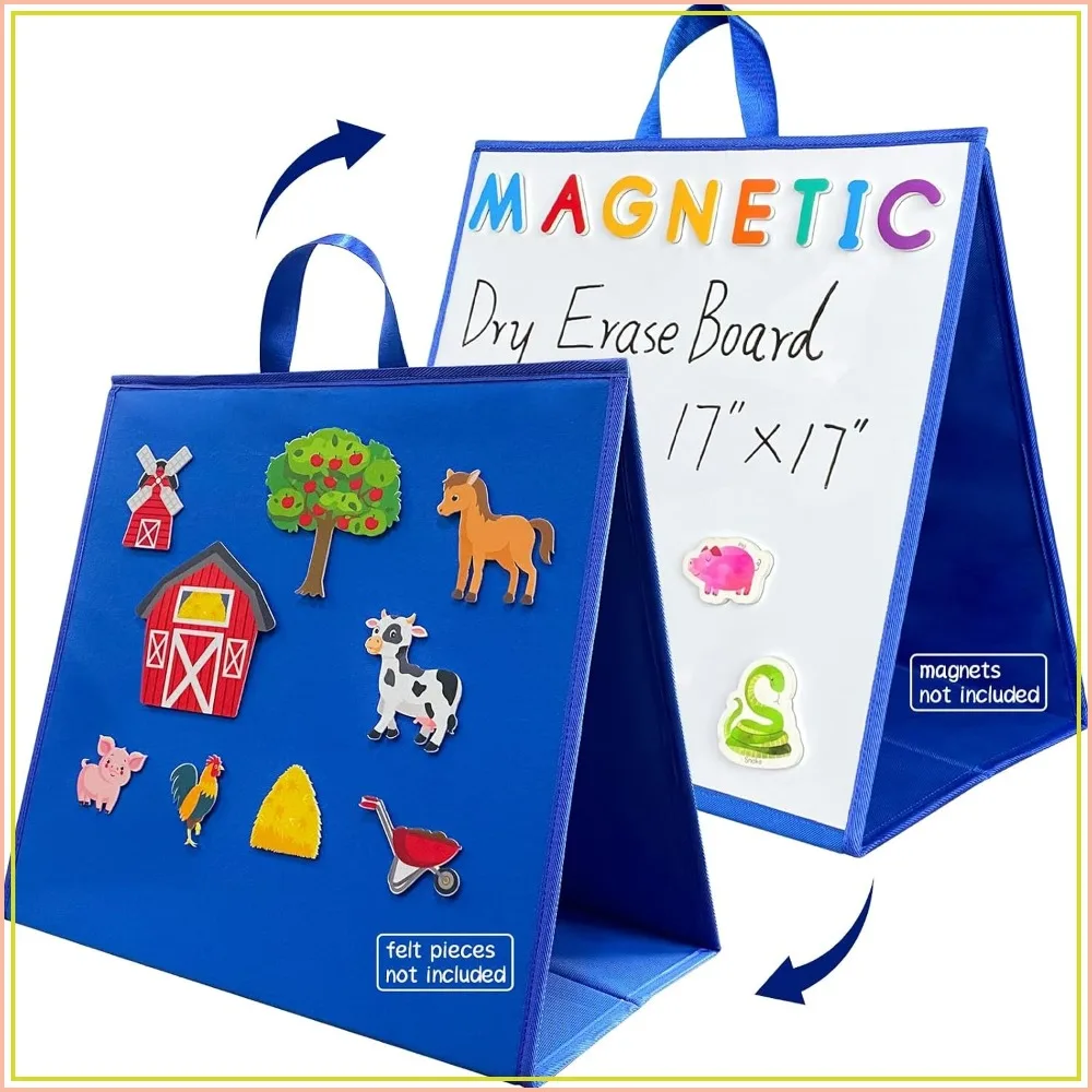 

Double-Sided Felt Flannel Board & Dry Erase White Board, 17.3x17.3in, Folding Standing for Classroom Preschool Interactive Gift