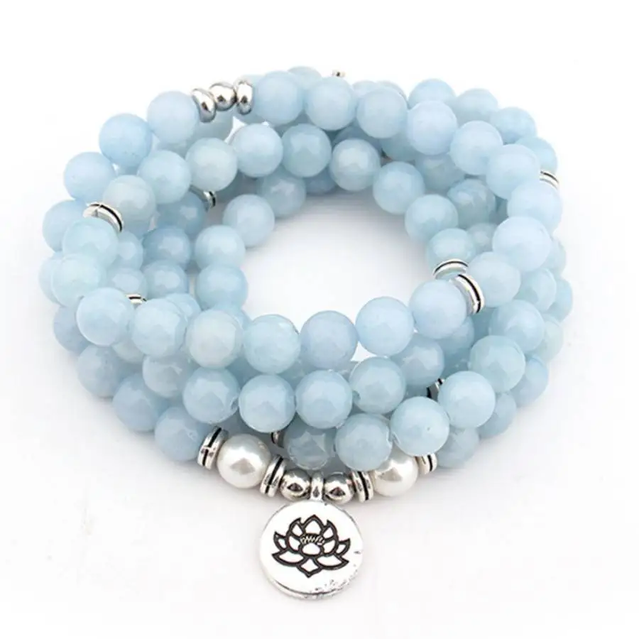 

Handmade aquamarine beads 108 bracelet,men's cuff button bracelet,Ramadan prayer bead,women's meditation,holiday gift,daily wear
