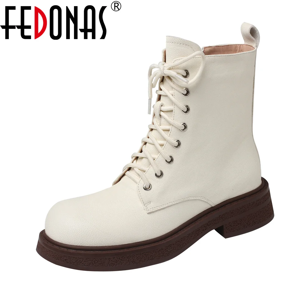 

FEDONAS White Black Ankle Boots For Women High Heeled Autumn Winter Motorcycle Boots Size Zipper Round Toe Short Shoes Woman