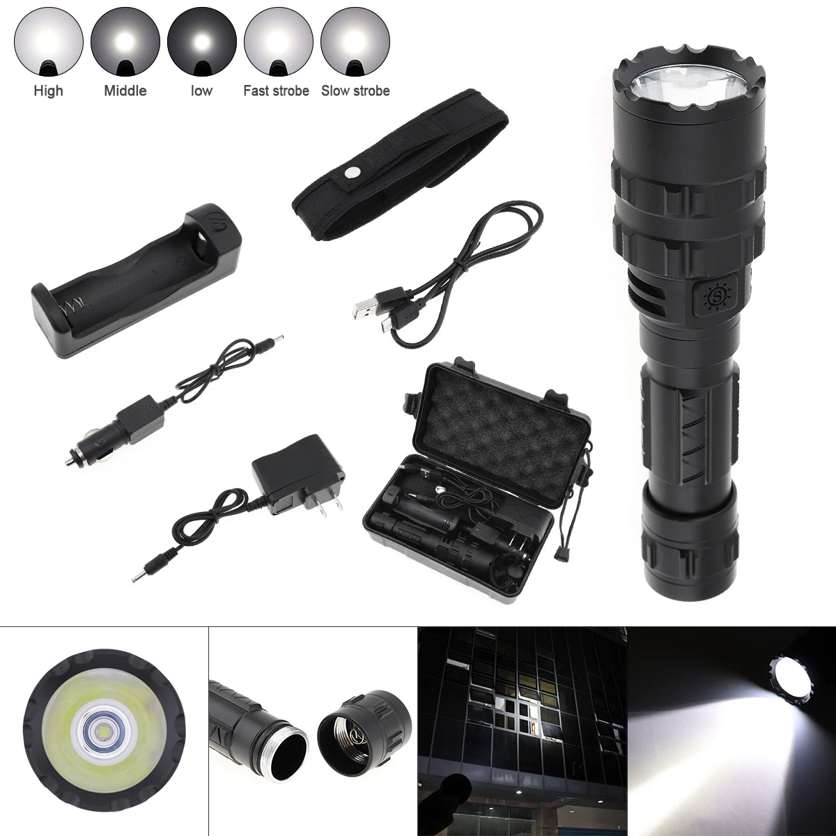 

SecurityIng L2 LED Tactical Flashlight 8000 Lumens Torch Set Ultra Bright USB Rechargeable Waterproof Light Torch Hunting