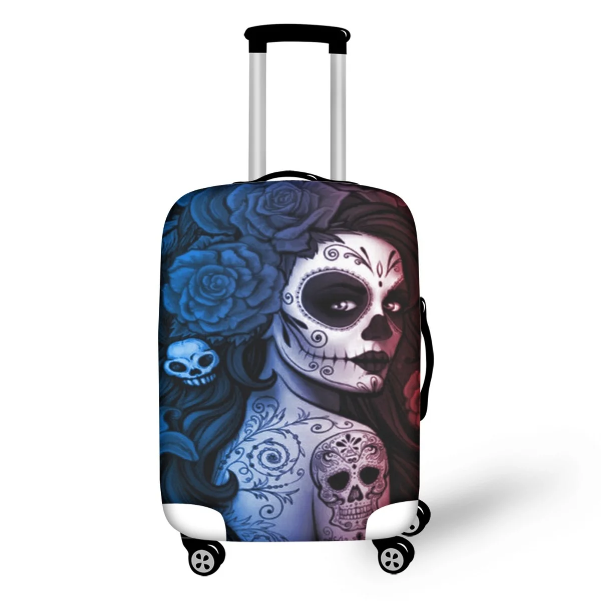 Luggage Travel Suitcase Gothic Skull Botanical Floral Girl Print Waterproof Wheeled Luggage Cover for 18-32 Inches for Women