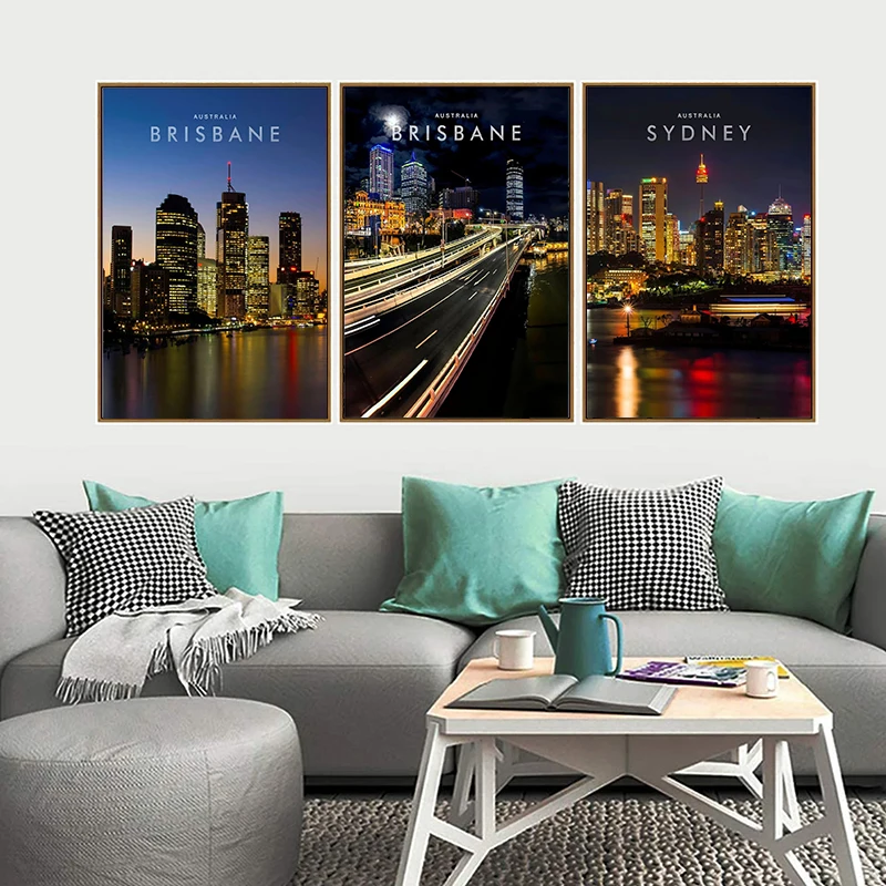 Melbourne Sydney Canberra Perth Brisbane Australia Travel Poster Canvas Painting Wall Art Picture for Living Room Home Decor