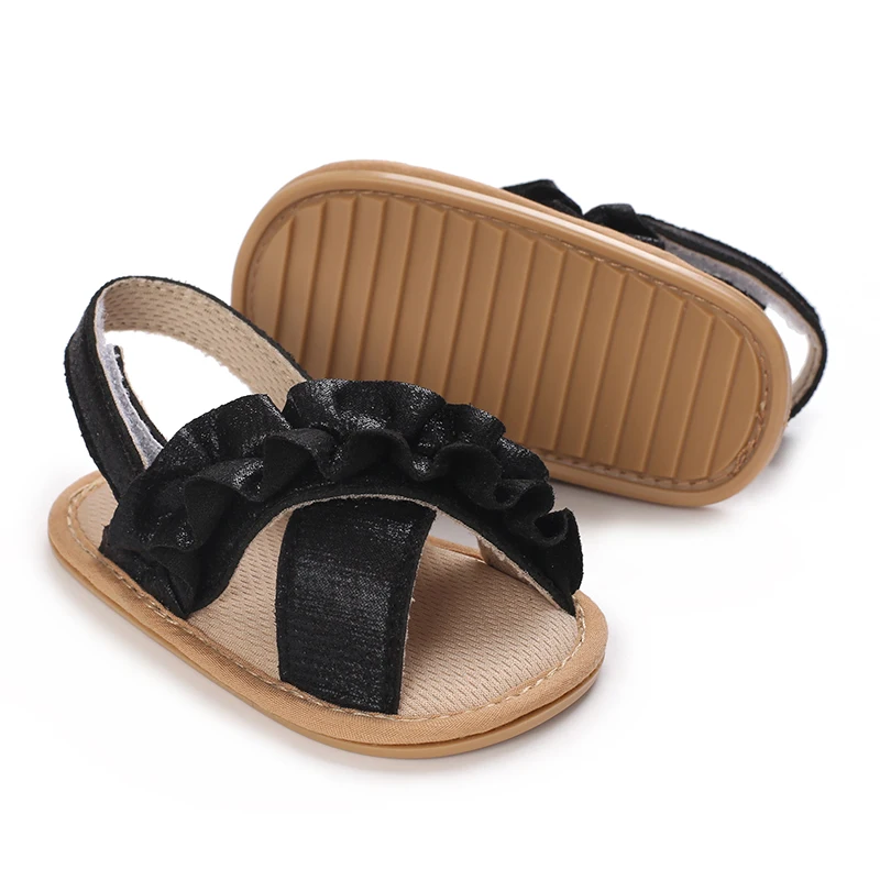 Sandalias de verano para niñas de 0 a 18 meses, zapatos de encaje brillante, antideslizantes, con suela suave, para caminar