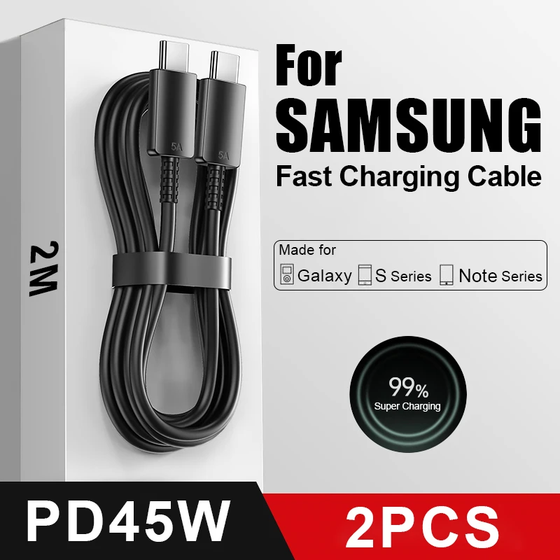 2PCS PD 45W USB C Cable For Samsung Galaxy S20 S22 S23 Ultra Note 10+ 5G 20 A53 A54 Super Fast Charging USB Type C Data Cable