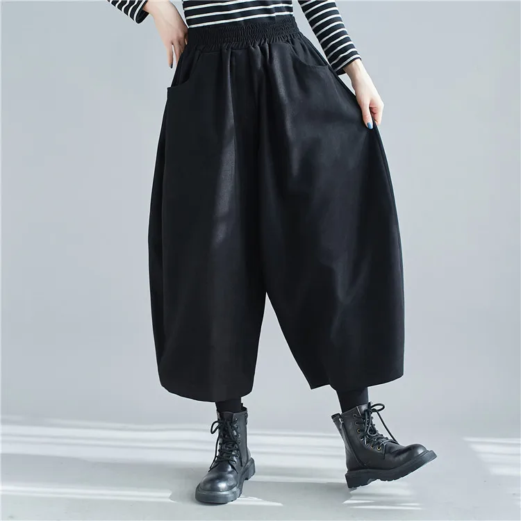 New 2026 Women's Solid Loose Casual Trousers Simple Elastic Waist Wide Leg Harem Pants Versatile Pockets Banana Pants Oversized