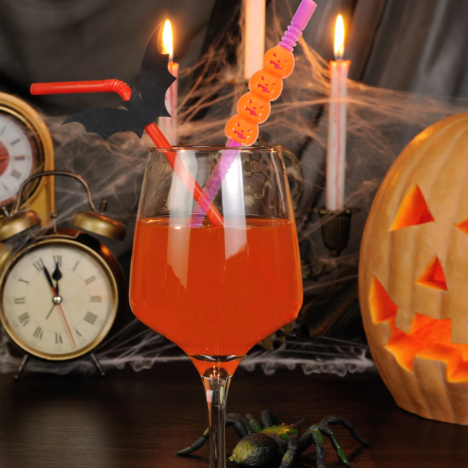 

5 Pcs Pumpkin Straw Straws Halloween Party Favors Spooky Candy Decor Holiday Plastic Child Themed