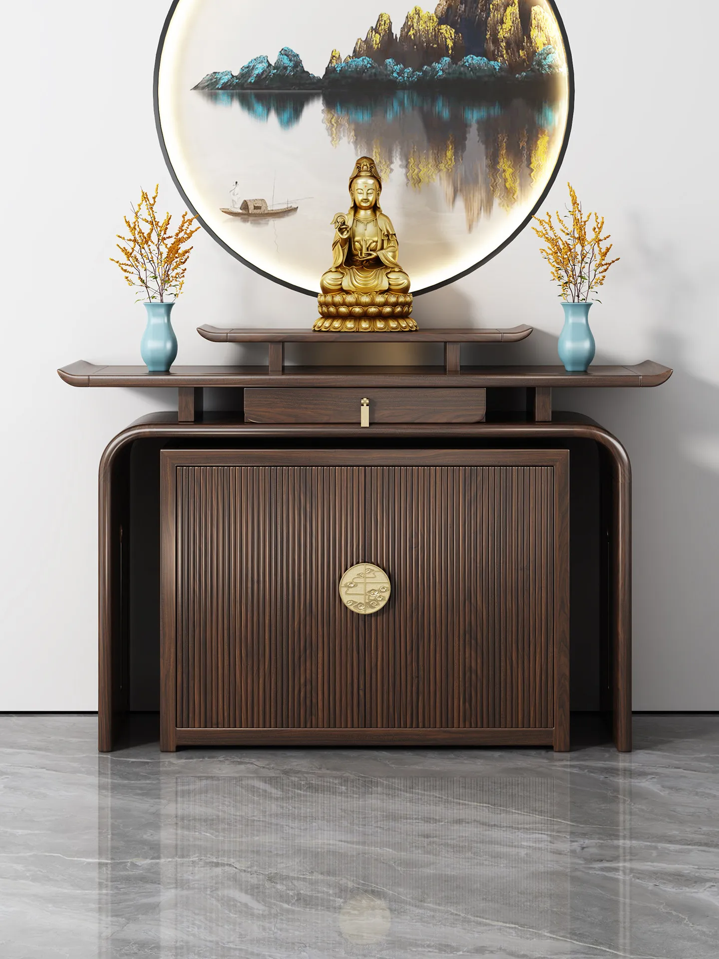 YFY New Chinese-style table Solid wood incense case  entry  Light luxury offering table case  the wall Guanyin God of Wealth