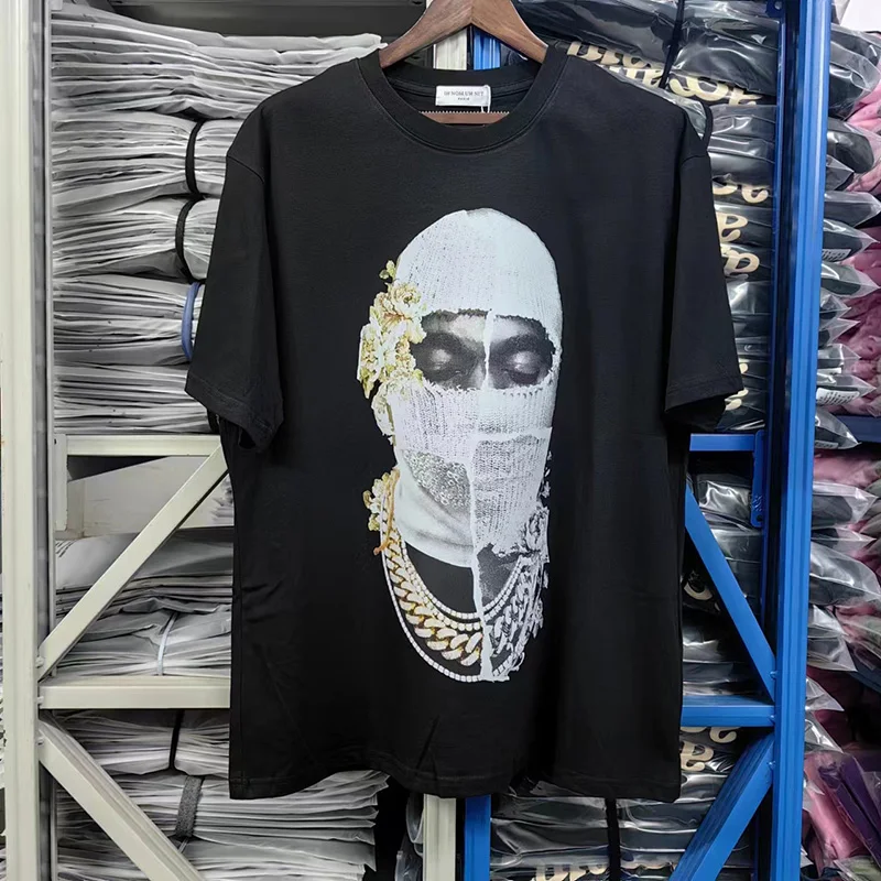 Men Women Hip Hop Oversized IH NOM UH NIT PARIS T Shirt Heavy Fabric Cotton Casual Tee Tops Flower Mask Man Printing T-Shirt