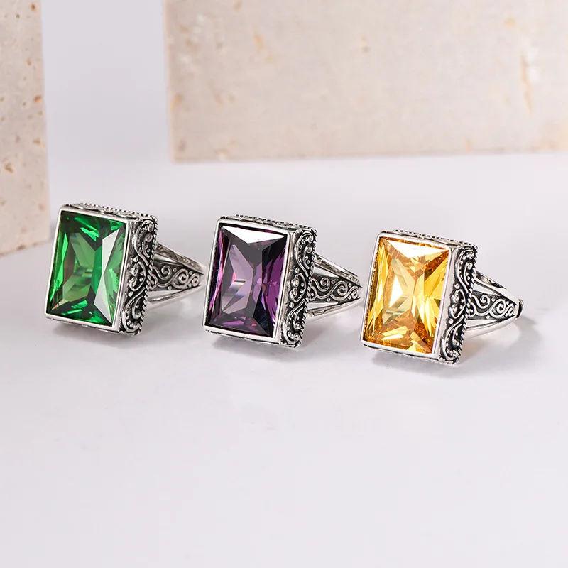 S925 Sterling Silver Rings for Women Men New Fashion Eternal Rattan Pattern Cutting Surface Zircon Punk Jewelry