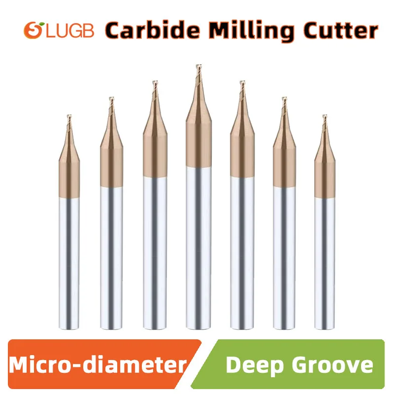 SLUGB Micro Flat End Mill 2F Karbida CNC Milling Cutter HRC55 0.2-3.0Mm Panjang Leher Ukiran Router Bit
