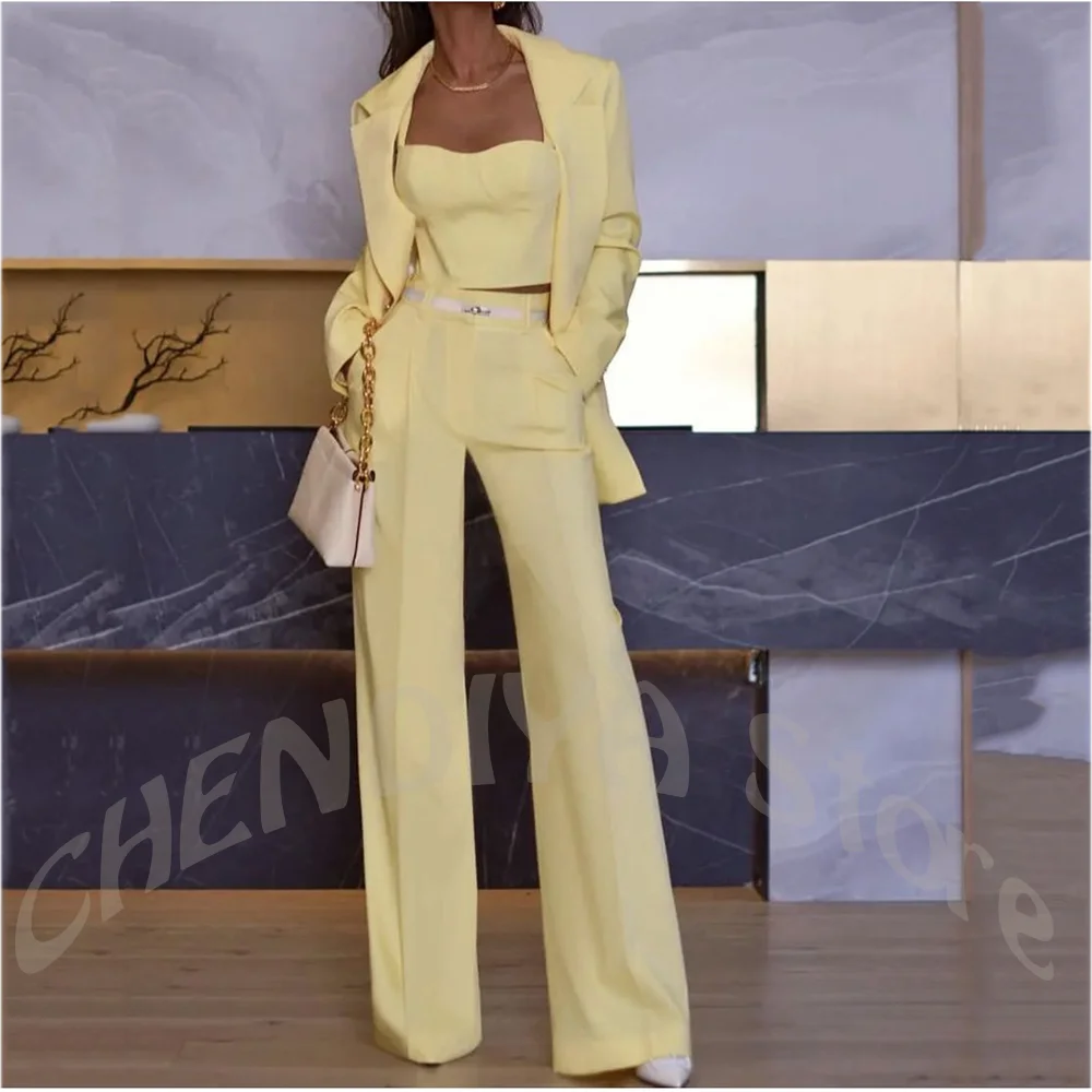 Light Yellow Women's Suit 2 Piece Classic Double Breasted Peak Lapel Modern Formal Business Party Elegant Outfit Jacket Pants