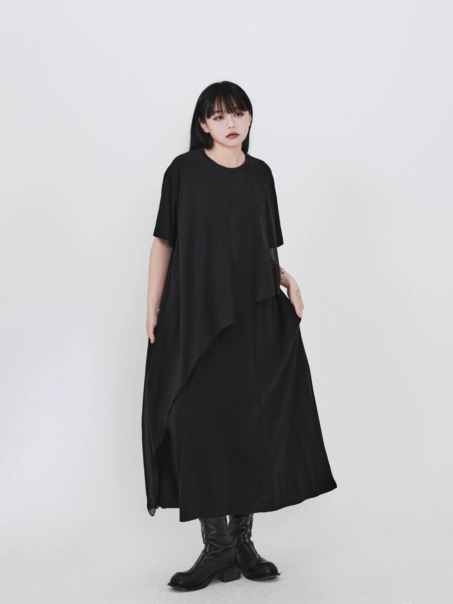 

Friendly Pear Shape Hill System Dress Asymmetrical Loose Short Sleeve Gown Draping Long Dress Comfortable Breathable Casual A...