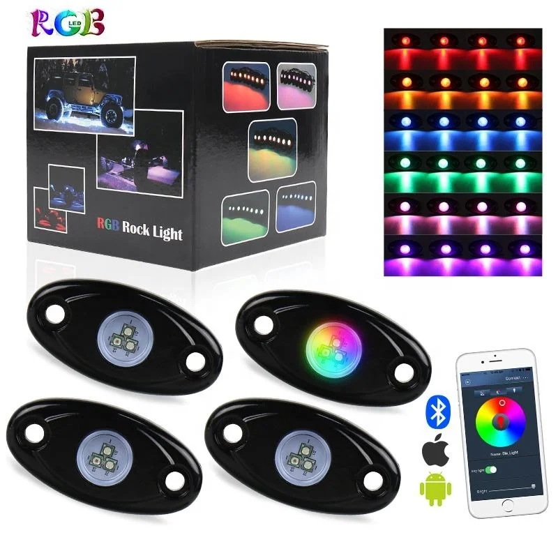 Nilight 4Pods RGB LED Rock Lights Bluetooth Underglow Lamp Flash strobe DIY For Raptor Offroad Boat ATV UTV Truck RGB Rock Light