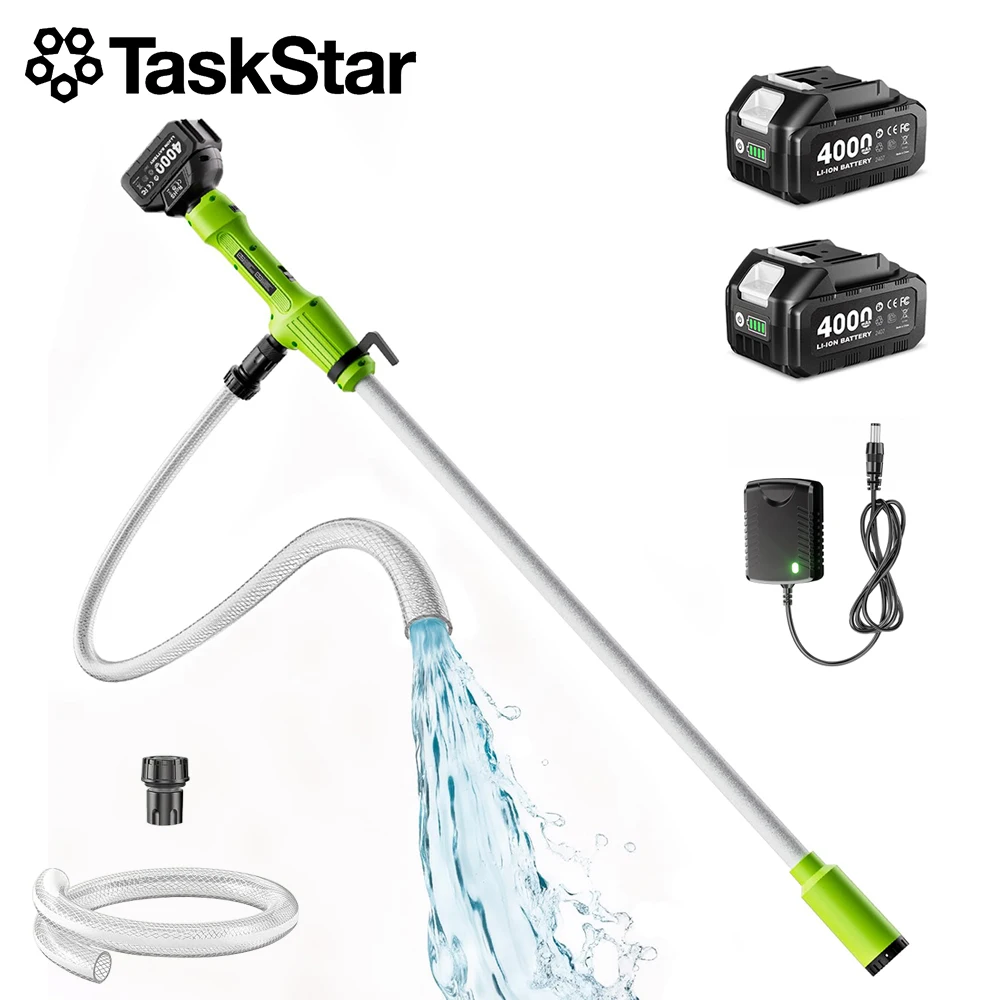 

Беспроводной водяной насос TaskStar с 2 аккумуляторами по 4,0 Ач, производительность 720 галлонов в час и максимальный расход. Насос для перекачки воды с высотой подачи 16,4 футов для бассейнов/прудов