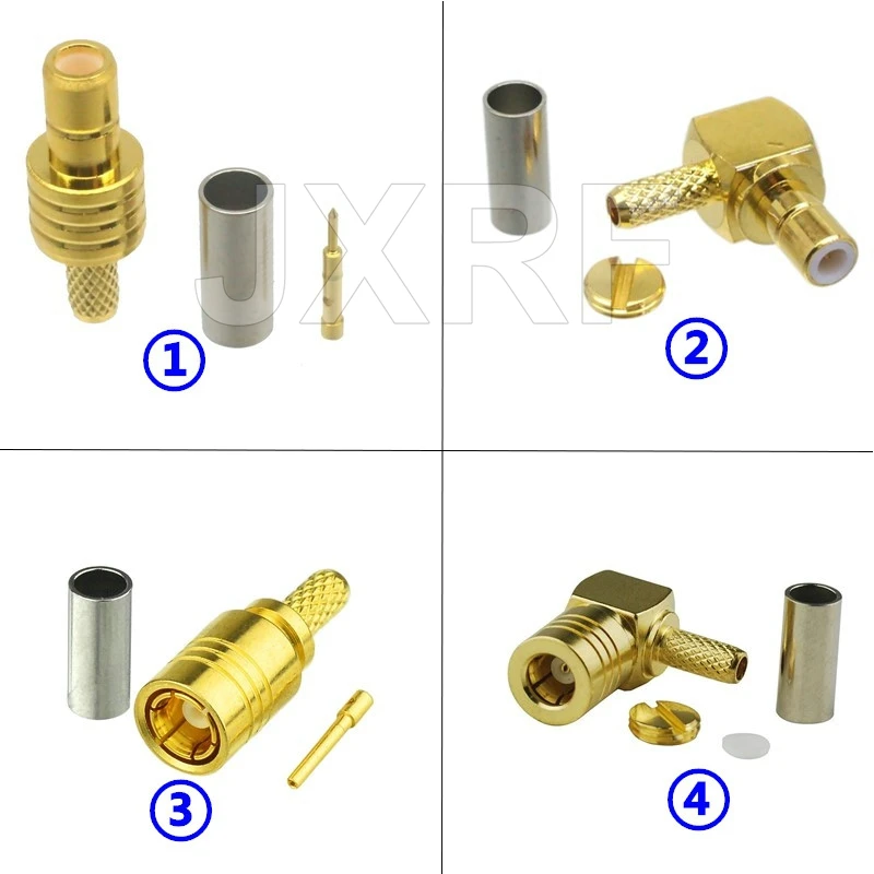 

10pcs SMB Male Plug SMB Female Right angle Connector Crimp for RG316 RG174 LMR100 RF Coaxial cable