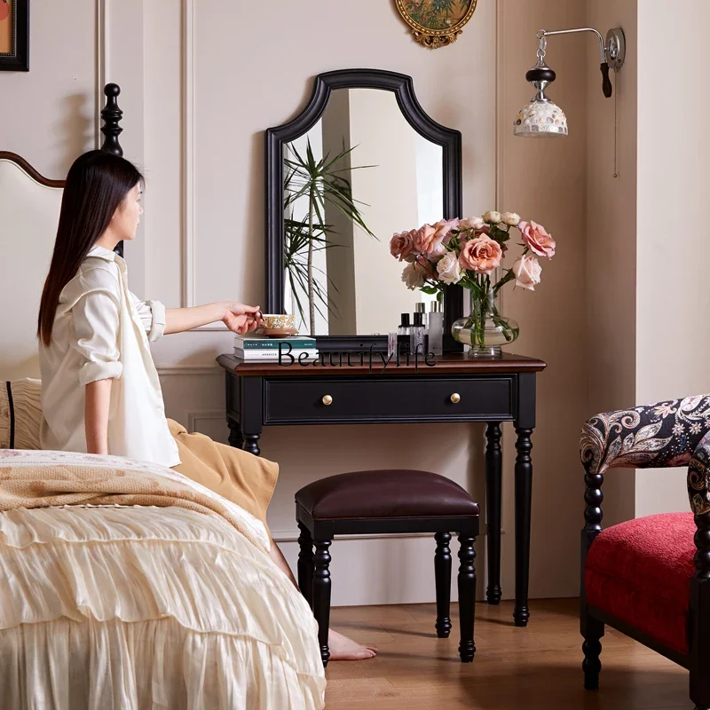 

ls 04Retro French solid wood dresser American medieval dresser with mirror