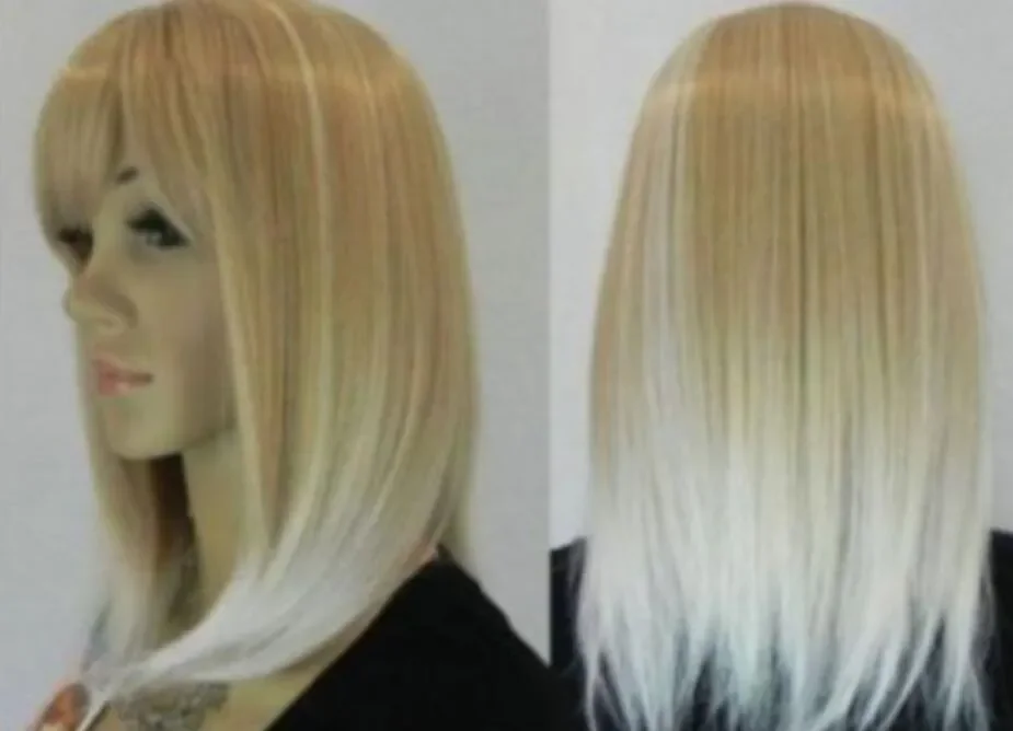 Peluca completa de Pelo Liso para mujer, color rubio, Blanco mezclado, elegante, venta al por mayor, nuevo