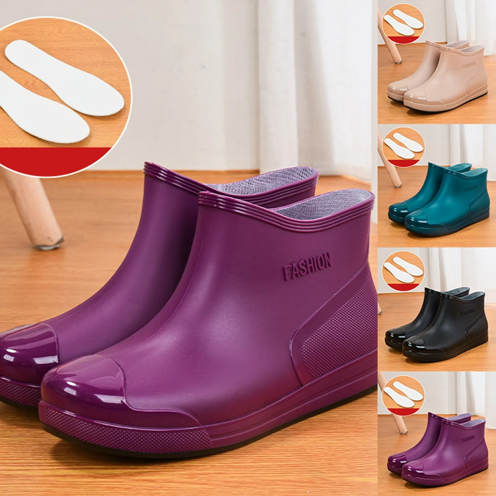 Modieuze regenschoenen met korte buis Waterspatten Festival Modieuze waterdichte antislip regen Antislip regenlaarzen voor dames