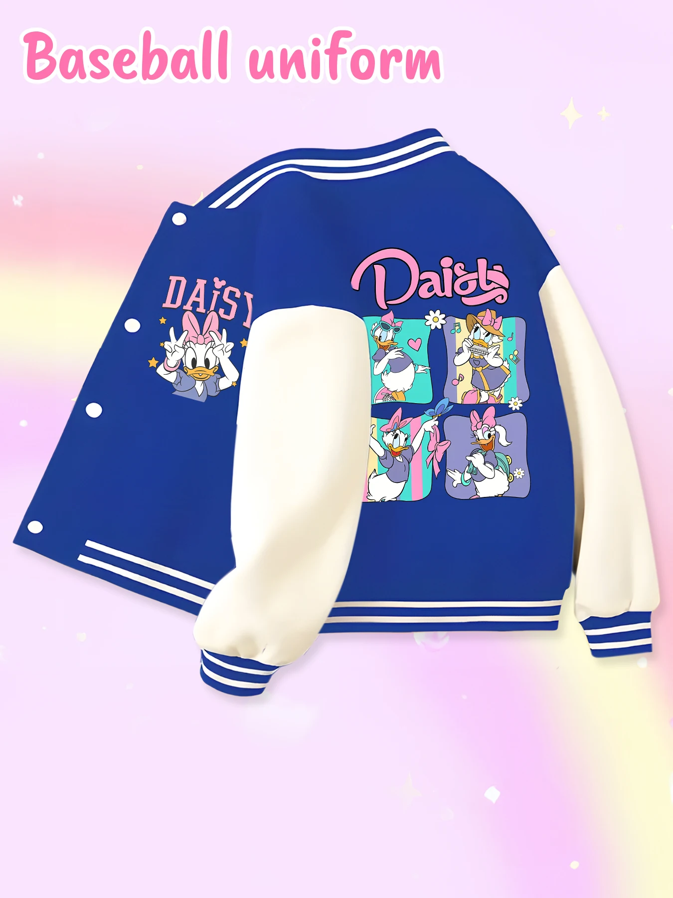 Disney fashion trend baseball jacket, suitable for daily sports and casual wear, printed with cute Daisy pattern, nice gift.
