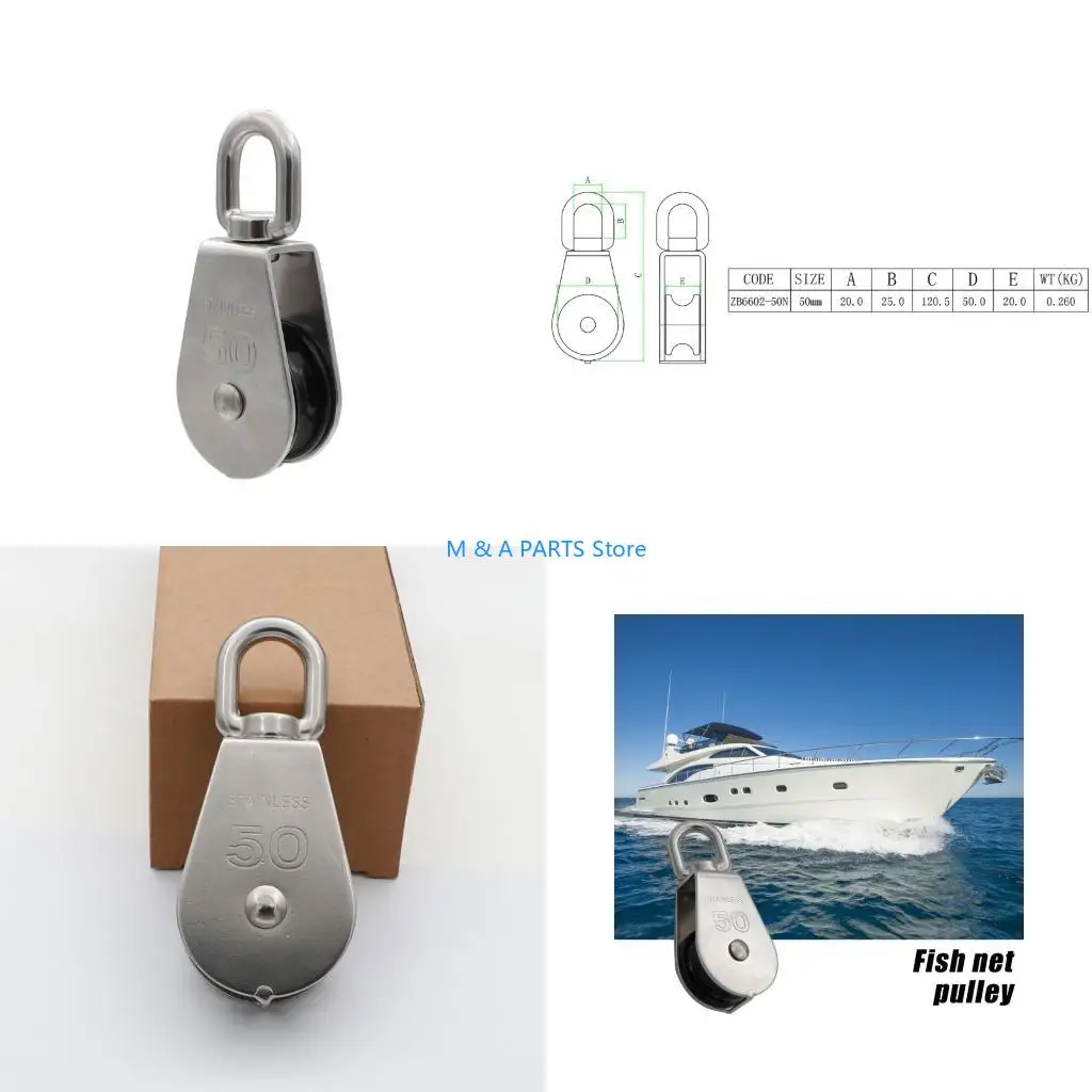 U1JF Stainless Steel Marine Pulley Heavy Duty Corrosion Resistant for Kayak Watercraft