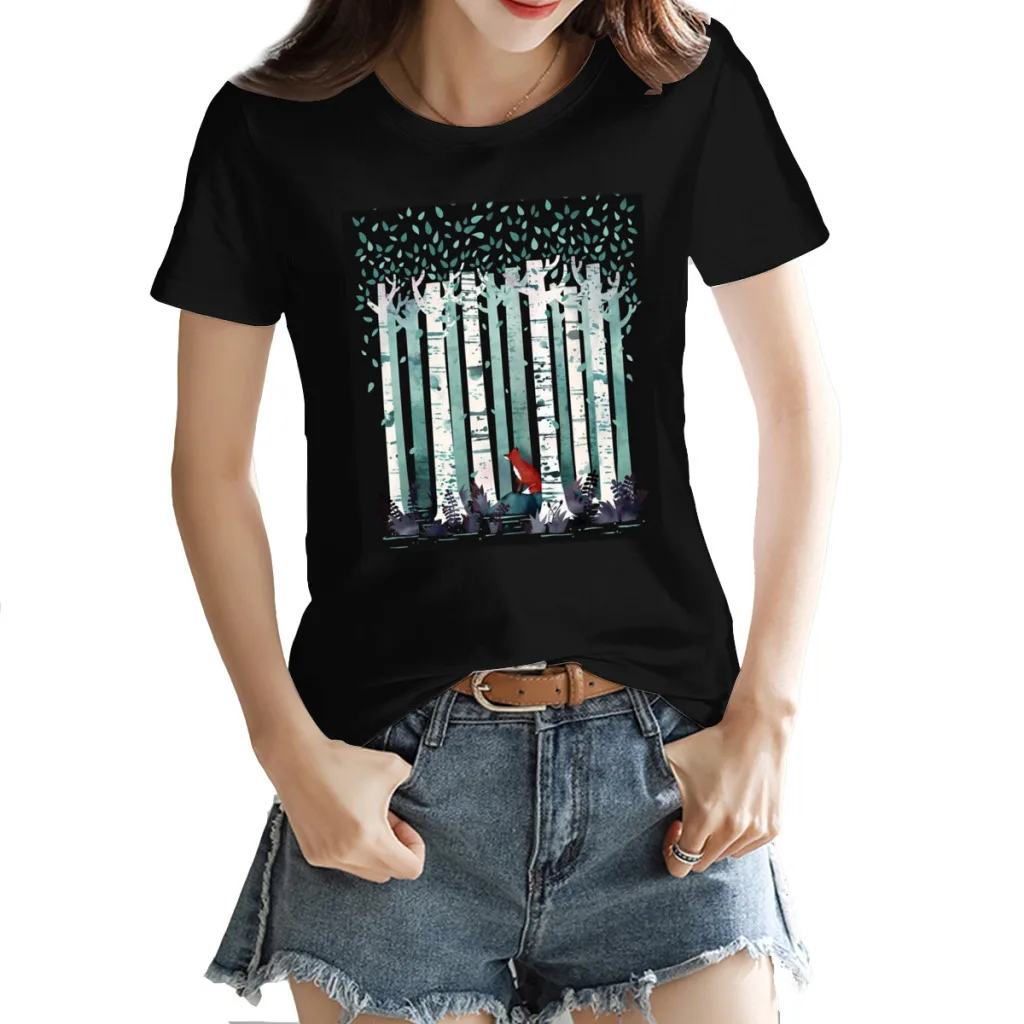 

Женская креативная Роскошная футболка The Birches, Высококачественная летняя футболка с принтом, свободная повседневная хлопковая Футболка с круглым вырезом и коротким рукавом