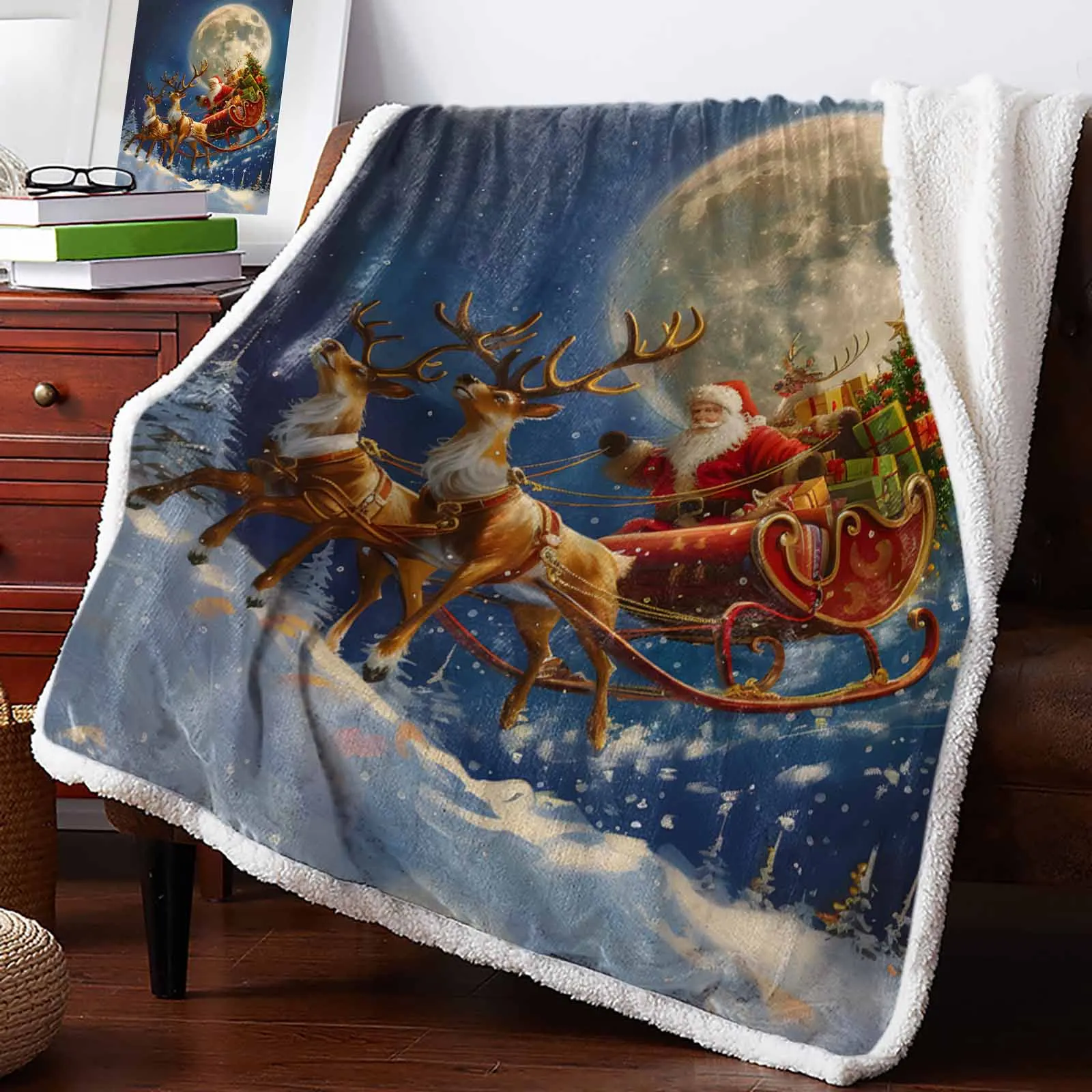 Christmas Santa Claus Elk Gift Moon Winter Warm Cashmere Blanket Office Sofa Soft Throw Blanket Kids Bed Bedspread