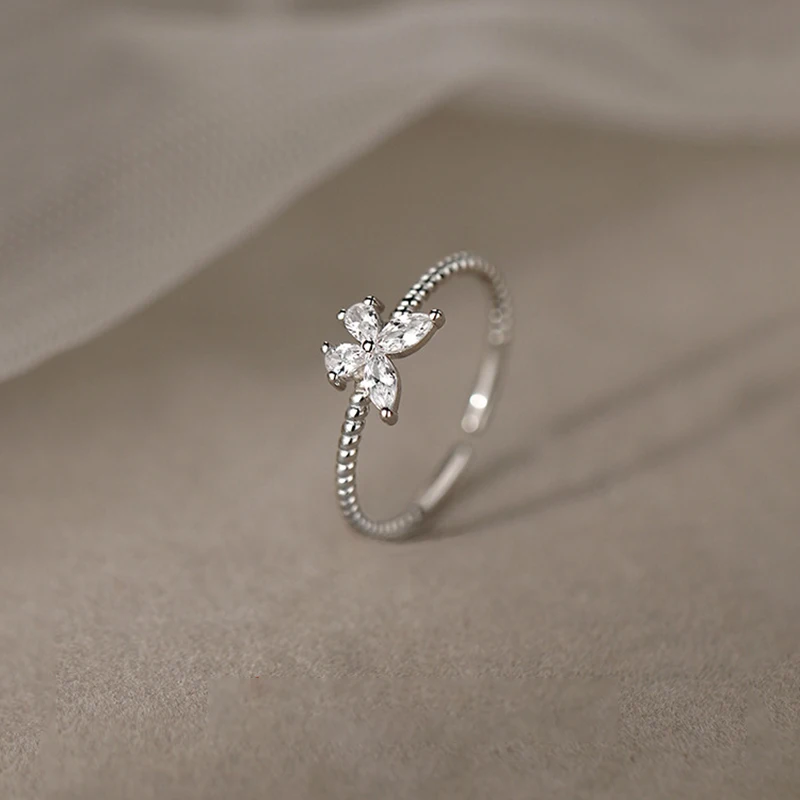 Silver Color Zircon Butterfly Metal Adjustable Ring For Women Party Classic Insect Fashion Jewelry Personality Accessory