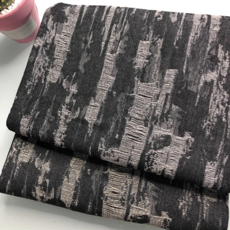 

Черная дубленная жаккардовая джинсовая ткань для дизайнерского шитья своими руками, пальто, платье, модная одежда, тканевый материал
