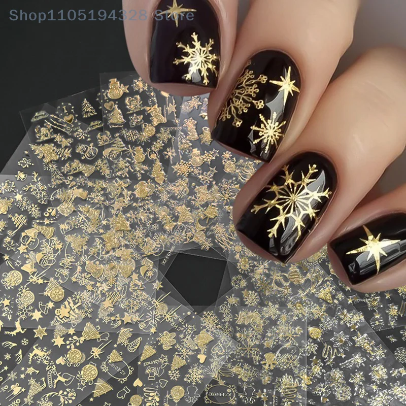 

[MP]1Sheet Sparkling Gold 3D Christmas Nail Foil Stickers Snowflake Snow Globe Christmas Tree Nail Slider