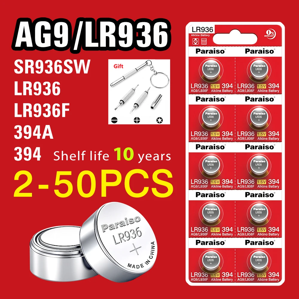 

New High-Capacity AG9 SR936SW LR936 1.55V 394 Silver Oxide Watch Battery 194 LR45 For Toy Scale Swiss Made Button Coin Cell